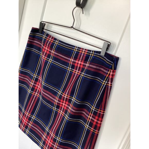 Talbots size 12 tartan A line holiday Christmas blue plaid wool blend lined - Picture 2 of 12